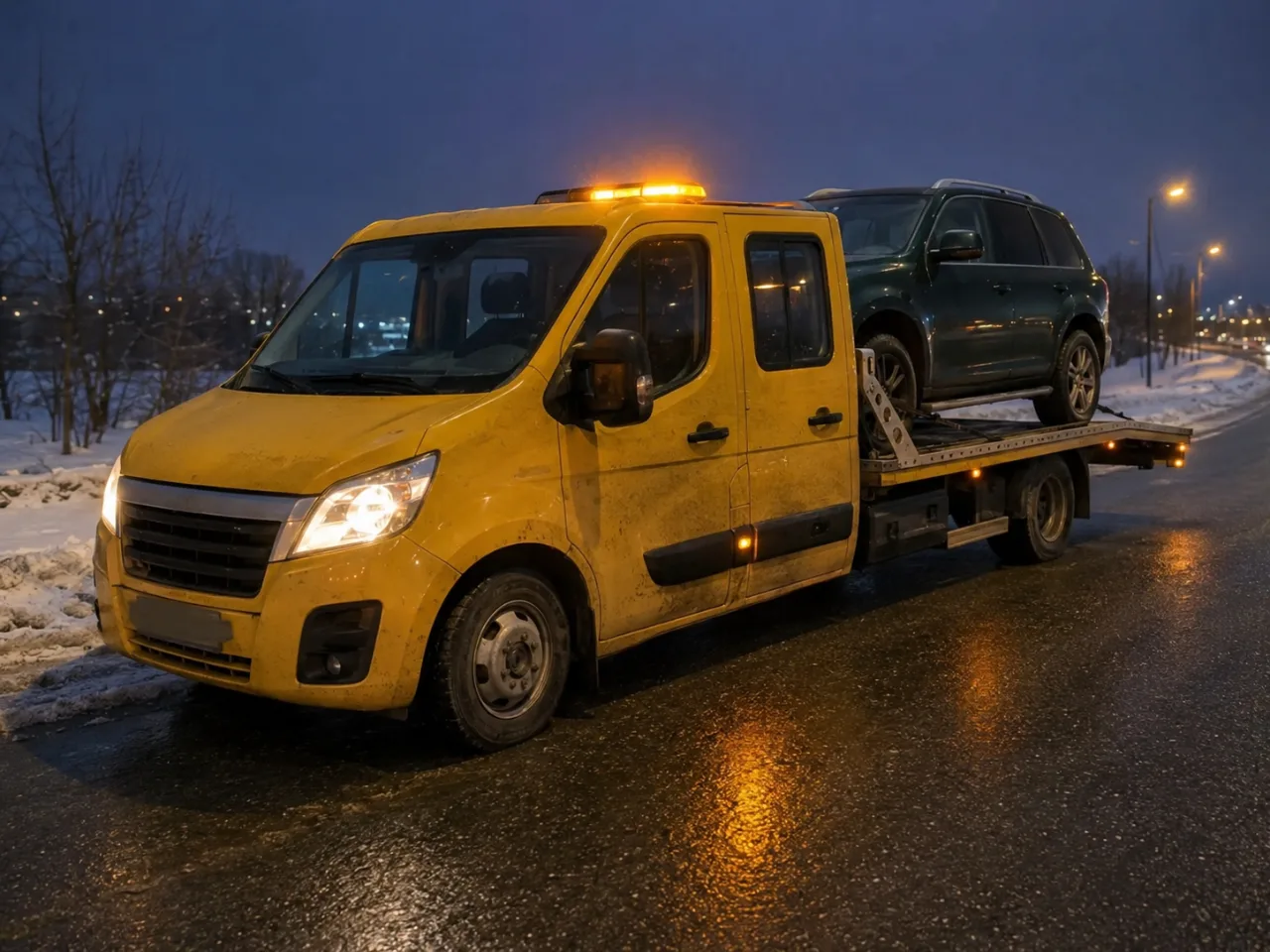 Pomoc drogowa po wypadku nocą – SUV na lawecie – Zamość