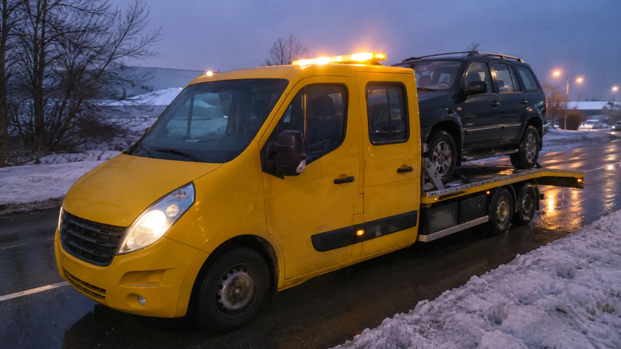 Nocna akcja pomocy drogowej przy poboczu – uszkodzony SUV w Zamościu